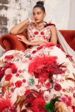 Varun Bahl Salmon Pink Floral Lehenga Set -Echo Clohting Shop 27623vb12 3