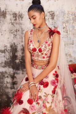 Varun Bahl Salmon Pink Floral Lehenga Set -Echo Clohting Shop 27623vb12 4