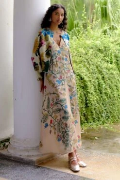 Archana Jaju Ivory & Rose Handpainted Jacket Set