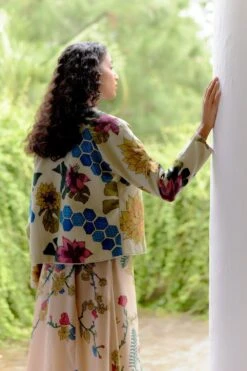 Archana Jaju Ivory & Rose Handpainted Jacket Set -Echo Clohting Shop 27923aja7 6