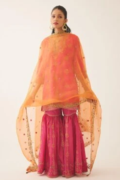 KORA Raspberry Thread Embellished Gharara Set