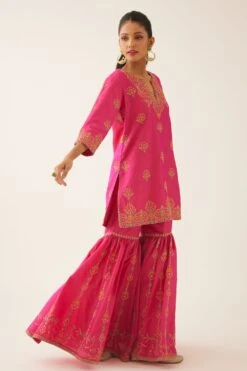 KORA Raspberry Thread Embellished Gharara Set -Echo Clohting Shop 27923ka12 3