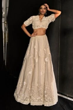 Ridhi Mehra Ivory Placement Embroidered Lehenga Set