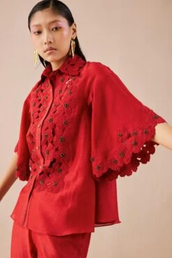 Chandrima Red Poppy Applique Shirt 7 Chandrima Red Poppy Applique Shirt -Echo Clohting Shop 2811cha12 3