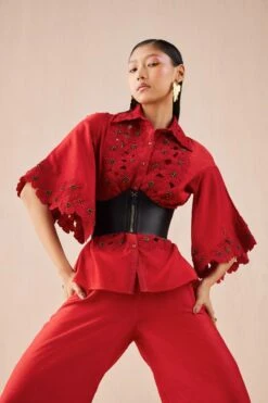 Chandrima Red Poppy Applique Shirt 8 Chandrima Red Poppy Applique Shirt -Echo Clohting Shop 2811cha12 4