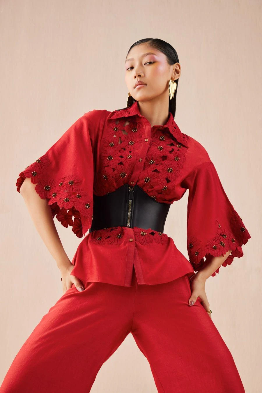 Chandrima Red Poppy Applique Shirt 4 Chandrima Red Poppy Applique Shirt - Image 4