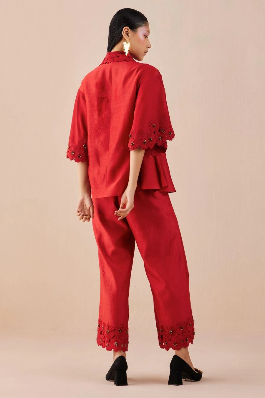 Chandrima Red Poppy Applique Shirt 5 Chandrima Red Poppy Applique Shirt - Image 5