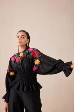 Chandrima Black Waist Ruched Applique Top 7 Chandrima Black Waist Ruched Applique Top -Echo Clohting Shop 2811cha37 3