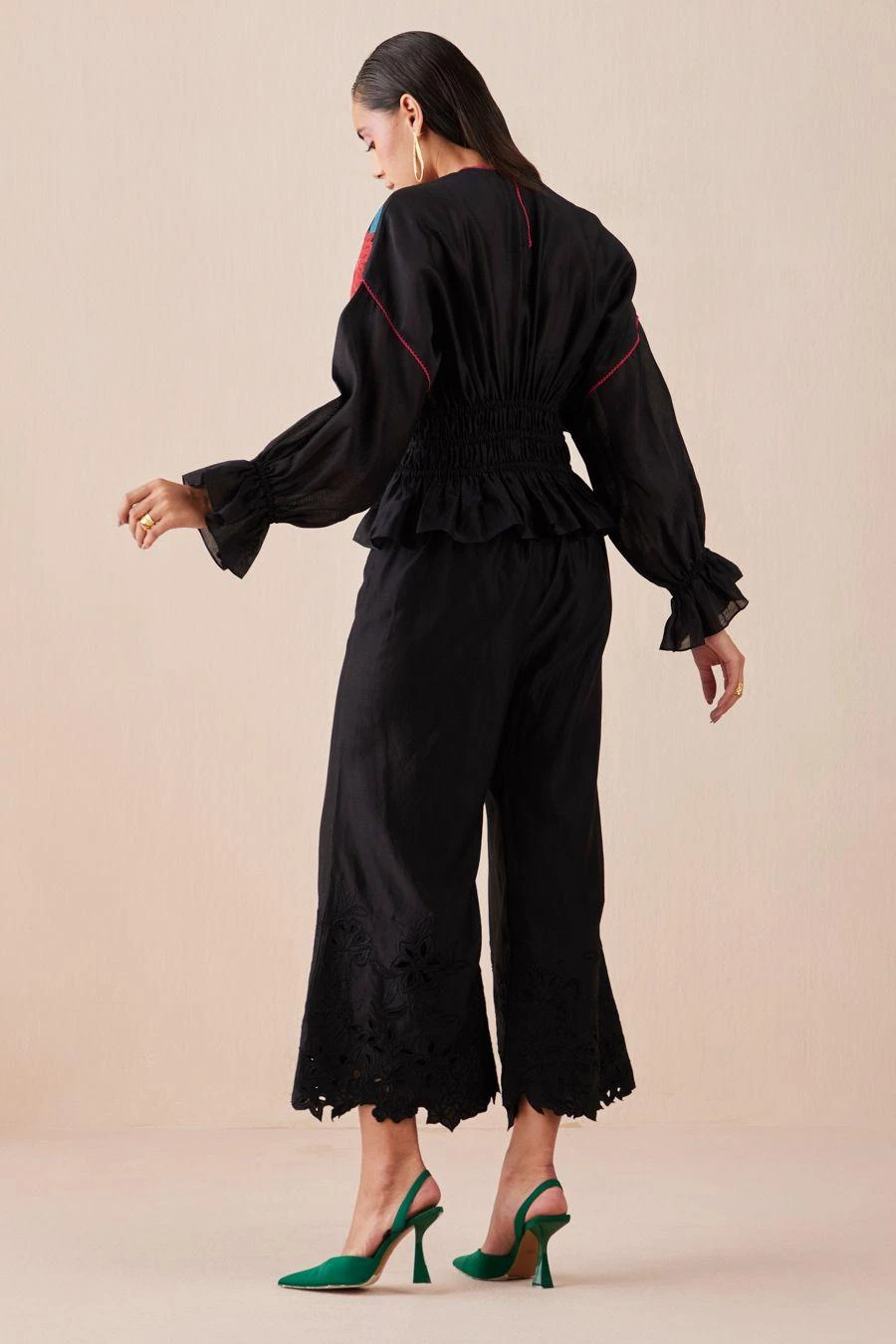 Chandrima Black Waist Ruched Applique Top 5 Chandrima Black Waist Ruched Applique Top - Image 5