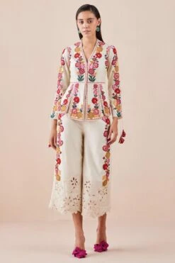 Chandrima Ivory Cordwork And Beadwork Pants