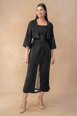 Bodhi Tree Black Straight Pants With A Textured Overlayer