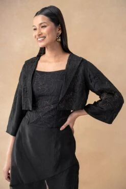 Bodhi Tree Black Straight Pants With A Textured Overlayer -Echo Clohting Shop 2823bt13 4