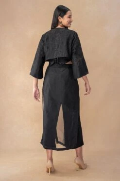 Bodhi Tree Black Straight Pants With A Textured Overlayer -Echo Clohting Shop 2823bt13 5