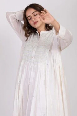 Ekadi White Hand Embroidered Block Print Dress -Echo Clohting Shop 286ekd20 4