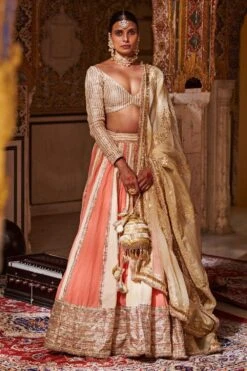Itrh Pink Embroidered Linen Lehenga Set