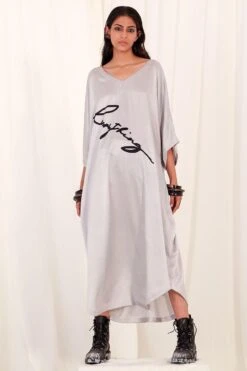 AK-OK By Anamika Khanna Printed Silk Kaftan In Grey