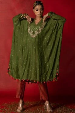 Pooja Keyur Olive Green Embroidered Kaftan Set -Echo Clohting Shop 2910pk02 3