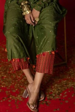 Pooja Keyur Olive Green Embroidered Kaftan Set -Echo Clohting Shop 2910pk02 4