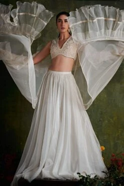 Ridhi Mehra Ivory Organza Lehenga Set -Echo Clohting Shop 2910rm02 2