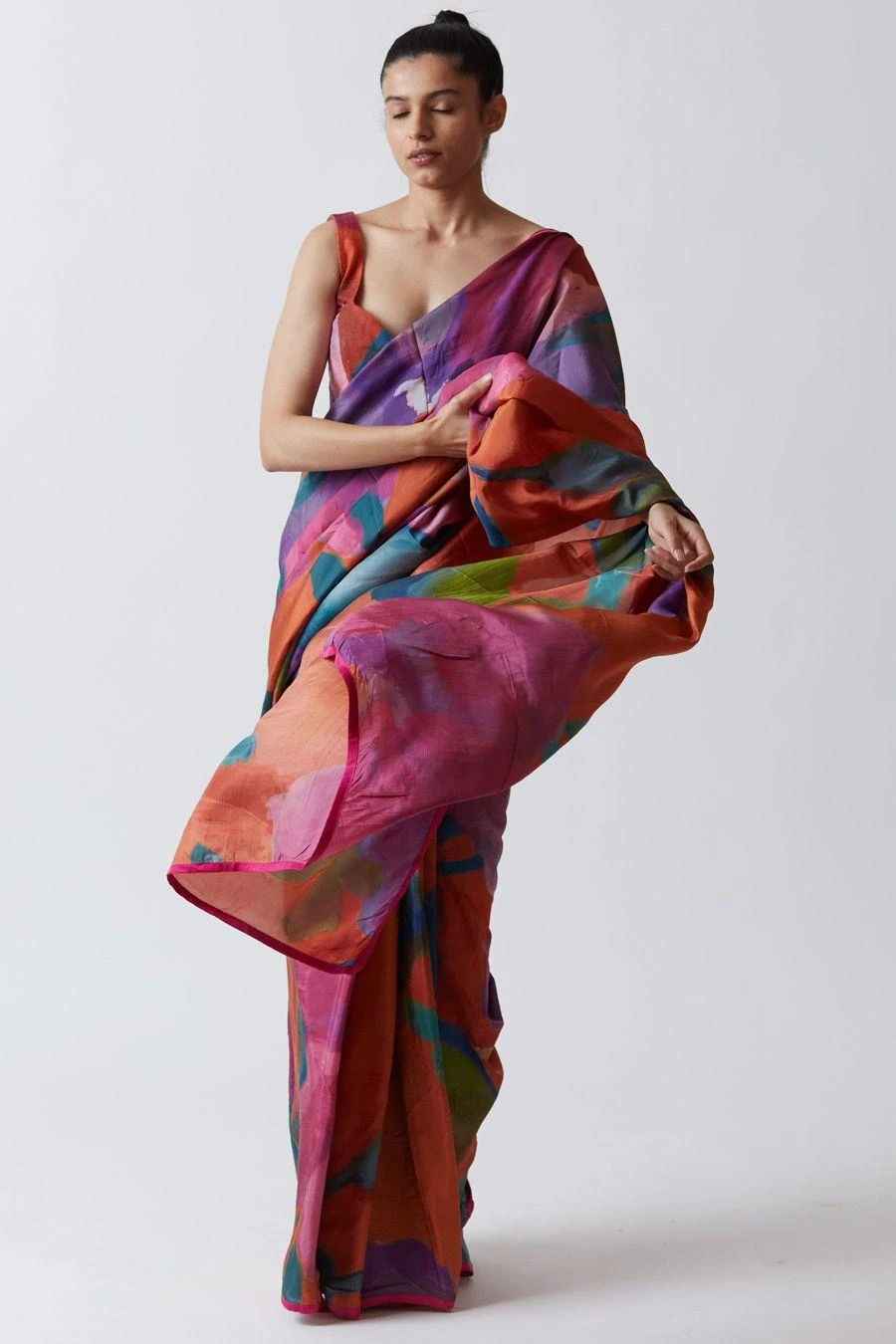 YAM Orange Hand Painted Linen Blouse 2 YAM Orange Hand Painted Linen Blouse - Image 2