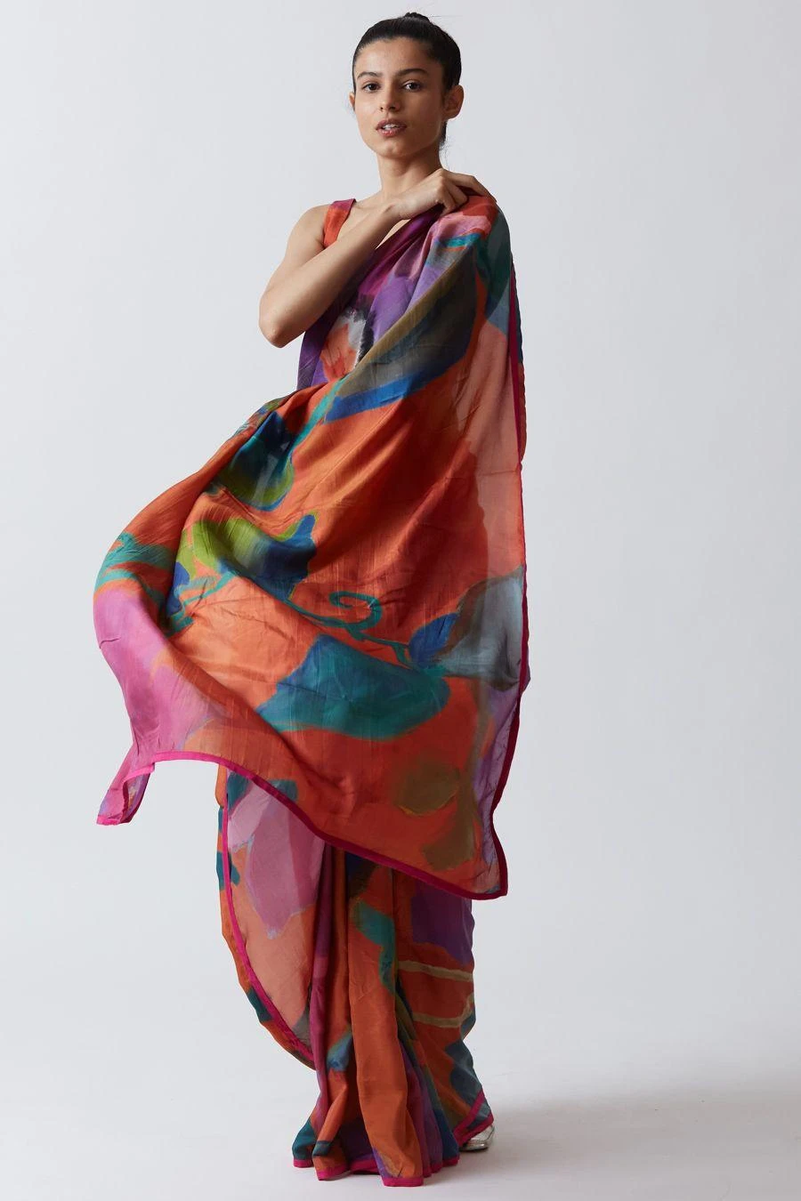 YAM Orange Hand Painted Linen Blouse 3 YAM Orange Hand Painted Linen Blouse - Image 3