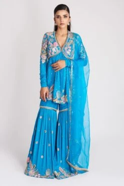 Aisha Rao Yin Yang-cyan Blue Floral Embellished Kurta Set