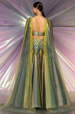 Amit Aggarwal Striped Metallic Starburst Green Lehenga Set 5 Amit Aggarwal Striped Metallic Starburst Green Lehenga Set -Echo Clohting Shop 294aasc6 3