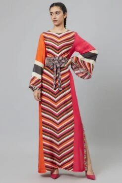 SVA Colour Block Column Dress With An Obi Belt