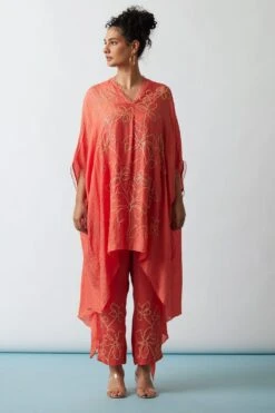ONE NOT TWO Coral Floral Embellished Kaftan Set