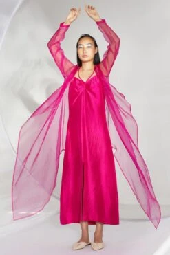 Twinkle Hanspal Fuchsia Slip Dress With Organza Shrug