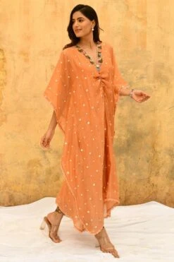 Niti Bothra Peach Orchid Floral Embellished Kaftan Set -Echo Clohting Shop 30323nb52 3