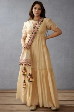 Torani Musk Beige Handblock Printed Dress