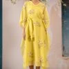 Arcvsh By Pallavi Singh Lemon Yellow Dahlia Printed Kaftan