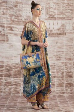 Rajdeep Ranawat Mustard Majida V-neck Floral Kaftan -Echo Clohting Shop 3103rr31 3