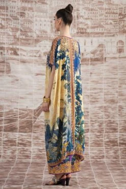 Rajdeep Ranawat Mustard Majida V-neck Floral Kaftan -Echo Clohting Shop 3103rr31 5