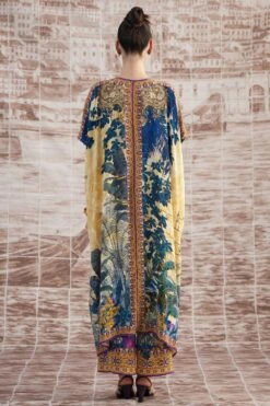 Rajdeep Ranawat Mustard Majida V-neck Floral Kaftan -Echo Clohting Shop 3103rr31 6