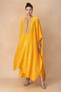 Anamika Khanna Yellow & Gold Embellished Kaftan Set
