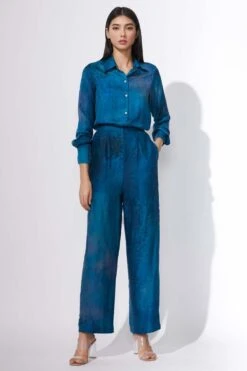 Saaksha & Kinni Aqua Printed Collared Shirt