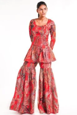 Aisha Rao Red Printed & Embellished Sharara Set -Echo Clohting Shop 315104 4