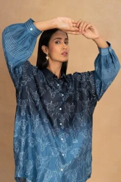 Ikai Blue Shibori Dropped Shoulder Shirt -Echo Clohting Shop 31523ia1 4