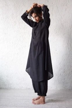 Kishmish Black Gathered Ruffle Pyjama