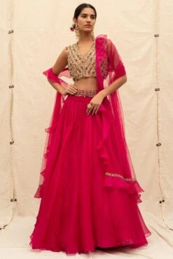 Ridhi Mehra Deep Fuschia Organza Lehenga Set