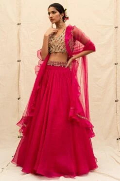 Ridhi Mehra Deep Fuschia Organza Lehenga Set -Echo Clohting Shop 33sw2 3 1