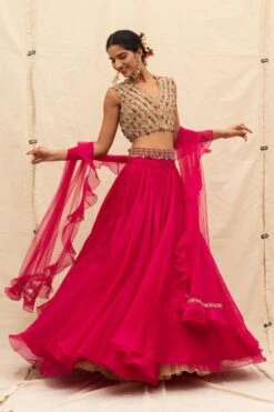 Ridhi Mehra Deep Fuschia Organza Lehenga Set -Echo Clohting Shop 33sw2 4 1