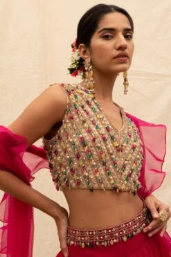 Ridhi Mehra Deep Fuschia Organza Lehenga Set -Echo Clohting Shop 33sw2 5 1