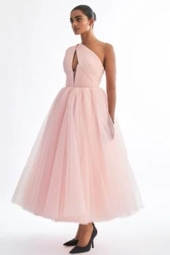 Gauri & Nainika Pink One Shoulder Draped Cutout Dress -Echo Clohting Shop 3423gn15 3