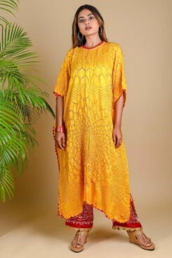 Yellow Floral Bandhni Kaftan