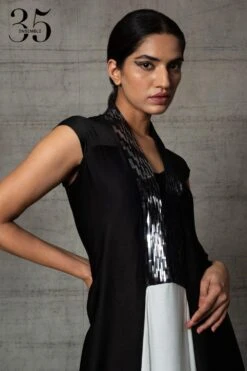 Amit Aggarwal Black & White Metallic Dress -Echo Clohting Shop 410am13 5