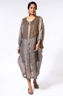 Bodhi Tree Olive & Gold Embroidered Kaftan Dress