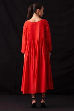 Amrich Fio Scarlet Red Hand-Woven Silk Pleated Dress -Echo Clohting Shop 41123am1 5